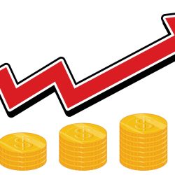 Red arrow going up with coin stacks illustration